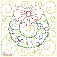 a christmas wreath with a bow on it is shown in the middle of a square