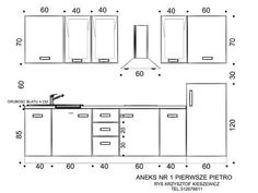 an image of a kitchen with measurements for the cabinet doors and cupboards on each side