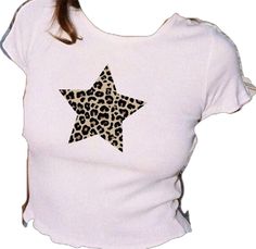 Cute Summer Tops In Leopard Print, Cute Leopard Print Summer Tops, Trendy White Tops With Star Print, Y2k Short Sleeve Tops With Star Print, Fitted Y2k Tops With Star Print, Y2k Short Sleeve Star Print Tops, Fitted Star Print Y2k Top, Y2k White Cat Print Top, Y2k Star Print Crew Neck T-shirt