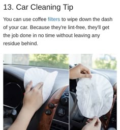 the instructions on how to wipe down the interior of your car with a coffee filter