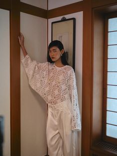 Solene Floral Lace Blouse, White – SourceUnknown Sheer White Top, White Sheer Top, Wing Sleeves, Floral Lace Blouse, Slip Top, Sale Sale, Blouse White, Hook Eye, Lace Blouse