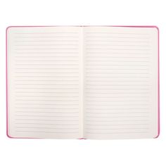 an open notebook with lined paper and pink trim