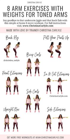 the instructions for how to do an arm exercise with weights for toned arms and legs