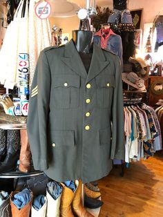 "Vintage Military Jacket, Army Green Wool Blazer, Unisex 38 Regular Measurements 17\" Shoulder 25\" Top Sleeve Length 38\" Chest 36\" Waist 30\" Length in Back In good condition." Vintage Military Jacket, Military Blazer, Leisure Suit, Bridal Clutch, Vintage Military, Green Wool, Wool Blazer, Double Breasted Suit Jacket, Army Green