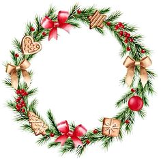 a christmas wreath with bows and decorations