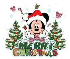 a mickey mouse christmas card with the words merry