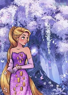 the princess aurora from disney's tangled adventure is standing in front of a tree