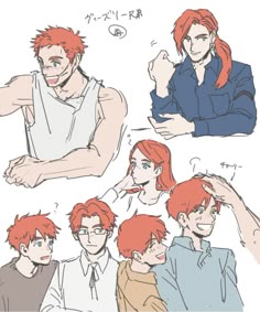 some people with red hair and glasses in different poses