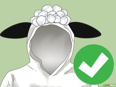 a person wearing a hoodie with an arrow pointing to the left side and two black sheep ears on their head