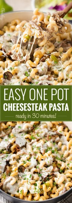 an easy one pot cheesesteak pasta recipe is ready in less than 30 minutes