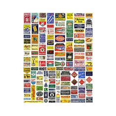 a collage of various types of beer labels on white paper, with one large square in the middle