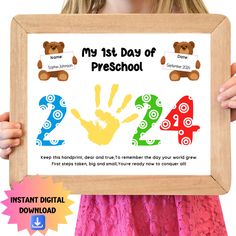 My First Day of Preschool Digital Download Printable Celebrate and cherish your child's milestone with our "My First Day at Preschool" digital download printable! This adorable and memorable keepsake is perfect for capturing the excitement of your little one's first day. Featuring a charming poem, space to write your child's name and the date, and a special spot for their handprint, this printable is a wonderful way to preserve those precious memories. ⭐See more of our Preschool and School Print First Day Of Preschool Handprint, Preschool Handprint Art, My First Day Of Preschool, School Poem, Poems About School, First Day Of Preschool, Back To School Activity, Classroom Activity, School Printables