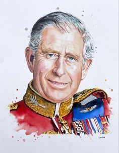 King Charles Lll, Society Art, King Charles Coronation, British Values, Charles Coronation, Royal Family Portrait, Image King, Prinz Charles, Watercolour Portrait