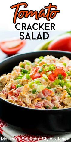 a black pan filled with tuna cracker salad