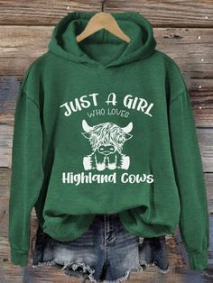 Cow Print Sweatshirt, Cute Highland Cow, Baby Highland Cow, Highland Cow Print, Vintage Festival, Highland Cows, Vintage Hoodie, Hoodie Green, Love Print