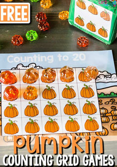 pumpkin counting grid game with free printables for kids to practice counting and number recognition