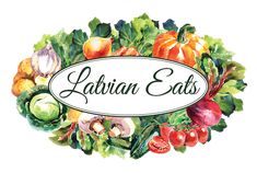 the logo for latin eats with vegetables and fruits