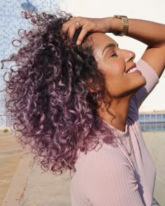 Curly Hair Lavender Highlights, Purple Curly Hair, Ombre Curly Hair, Dark Curly Hair, Underneath Hair, Highlights Curly Hair