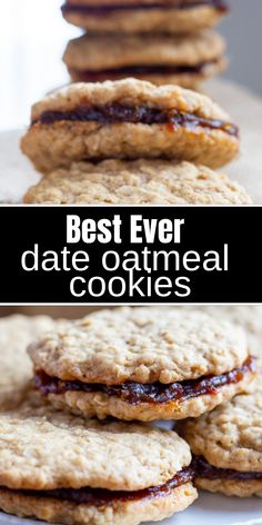 Date oatmeal cookies on a white plate with text overlay. Date Cookies Filled, Date Oatmeal Cookies, Xmas Dinner Recipes, Date Oatmeal, Dates Cookies, Date Filling, Cookie Oatmeal, Sandwich Cookies Filling, Best Oatmeal Cookies