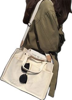 Daily Use Tote Satchel With Pockets, Trendy Satchel Canvas Bag With Pockets, Summer Cotton Shoulder Bag With Pockets, Cream Bags With Pockets, Casual Beige Satchel With Pockets, Trendy Cotton Satchel With Pockets, Everyday Beige Shoulder Bag With Pockets, Beige Shoulder Bag With Pockets For Everyday Use, Casual Tote Satchel With Pockets