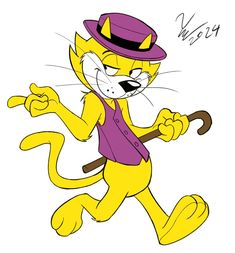 an image of a cartoon cat with a hat and cane in his hand, running