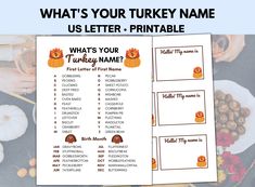 what's your turkey name us letter - printable thanksgiving party game for kids