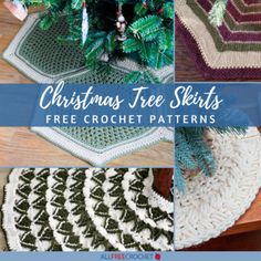 crocheted christmas tree skirt patterns with text overlay that reads, christmas tree skirts free crochet patterns