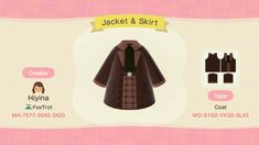 an animal crossing character is wearing a jacket and tie with the name jacket & skirt on it