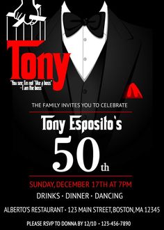 an advertisement for tony esposito's 50th birthday party