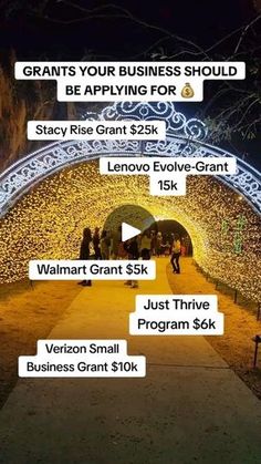 an image of a tunnel with people walking through it and the words grants your business should be applying for $ 25k