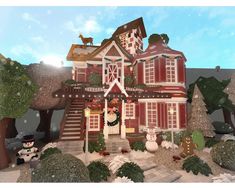 an animated house with christmas decorations on the front porch and stairs to the second floor