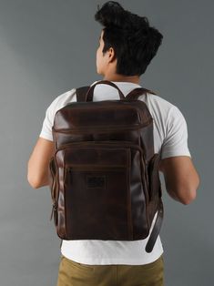 Trustpilot Our handmade leather Alpha backpack is the perfect choice for your travel need. Carry your travel essentials in a trendy and convenient way with our super spacious backpack bag. The bag comes with multiple pockets and a main zipper compartment which gives easy access to the inside main compartment. The backpack has two adjustable straps on the back for adjusting as per your comfort. The premium backpack is crafted from high-grade buffalo leather giving it a vintage and eye-catchy look Large Capacity Backpack For Trip, Leather Backpack With Luggage Sleeve For Trips, Brown Leather Travel Backpack With Zipper Pocket, Leather Backpack With Large Capacity, Leather Travel Bag With Large Capacity, Brown Leather Backpack With Zipper Pocket For Travel, Brown Backpack With Zipper For Trip, Brown Backpack With Zipper Closure For Trips, Brown Backpack For Trip