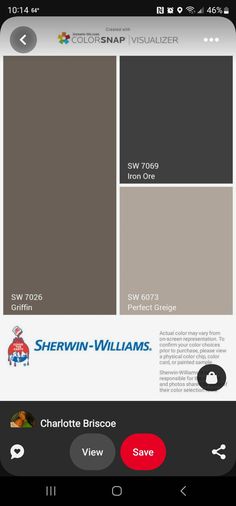 an iphone screen showing the color scheme for sherwin - williams's new website