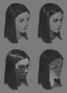 four different views of a woman's head