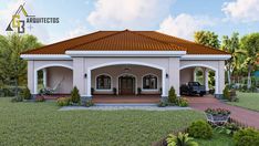 this is an artist's rendering of a house in the florida style with lots of landscaping