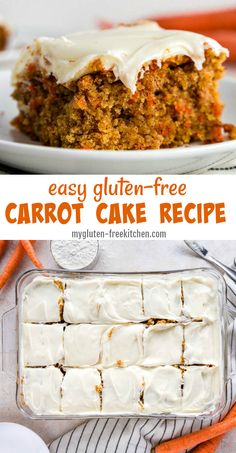 carrot cake with cream cheese frosting on top and an image of the cake in the background