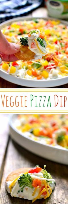 the veggie pizza dip is ready to be eaten and put in the oven