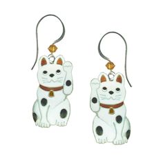 Lucky Cat Earrings | Available at Bamboo Jewelry Online for $32! Cheap Gold Cat Design Earrings, Novelty White Cat Design Jewelry, Lucky Cat Jewelry, Cute Cat Design Dangle Jewelry, Kay Jewelry