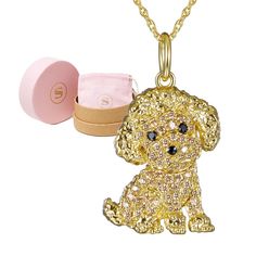 PRICES MAY VARY. Sparkly, Cute, and Elegant: 18K yellow gold plated Poodle pendant sparkles with champagne colored cubic zirconia and hangs beautifully on this dainty yellow gold necklace to add elegance and charm to her everyday style. Polished Yellow Gold and Sparkly Gems: The Poodle puppy dog pendant is studded with sparkly cubic zirconia and real black spinel gemstones set in shiny 18K yellow gold; pendant features a beautiful bone pattern backplate and hangs on an 18 inch chain with a 2 inc Bone Pattern, Spinel Gemstone, Dog Pendant, Dog Necklace, Dog Jewelry, Poodle Puppy, Charm Pendant Necklace, Exclusive Jewelry, Black Spinel