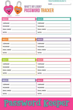 this is an image of a printable password tracker