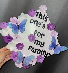 Graduation Cap Butterflies family flowers purple Nursing Caps, Cap Decoration, Graduation Caps, Graduation Cap Decoration, Cap Decorations, Nursing Cap, Graduation Cap, College Graduation, Nursing