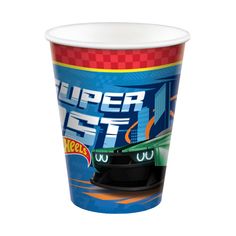 a paper cup with the words super race on it