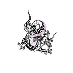 a black and white drawing of a dragon on a white background with the letter s