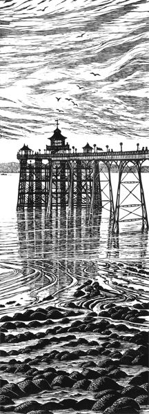 a drawing of a pier in the ocean