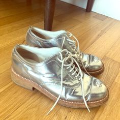 Reposhing This Item I Purchased From @Kdy205. Loved It, But Ready To Rotate For Something New. Questions? Leave A Comment Below! Silver Oxfords, Shoes Chanel, Chanel Shoes, Leave A Comment, Flat Shoes Women, Something New, Loafer Flats, Oxford, Loafers