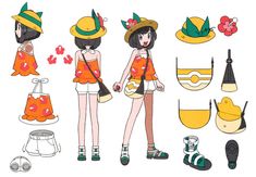 an anime paper doll with various hats and accessories