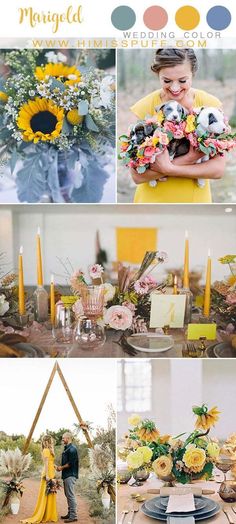 yellow and gray wedding color scheme with sunflowers