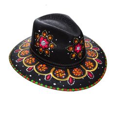 Artisanal Hand-Painted Hats Made in TAXCO, GUERRERO Beautifully hand-painted hats made in Taxco, Guerrero. From their artisanal-hand-painted nature, all designs are unique and one of a kind! Size: One Size (adjustable elastic on the inside) Hand-painted. Measurements: Inside: 24" circumference (elastic gives +/- 1 inch variation)Entire hat: 14.5" long, 13" wide. Made with synthetic material. Painting On Hats, Painting Hats, Sicilian Decor, Hand Painted Hats, Beaded Hats, Hat Painting, Custom Made Hats, Womens Straw Hats, Happy Hat