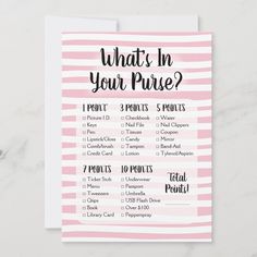 what's in your purse? pink and white striped printable travel checklist