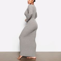 SOFT LOUNGE LONG SLEEVE DRESS | HEATHER GREY Soft Lounge Dress, Grey Long Sleeve Dress, Long Slip, Lounge Dress, Grey Dress, Long Sleeve Maxi, Glamorous Evening Gowns, Grey Long Sleeve, Long Sleeve Maxi Dress